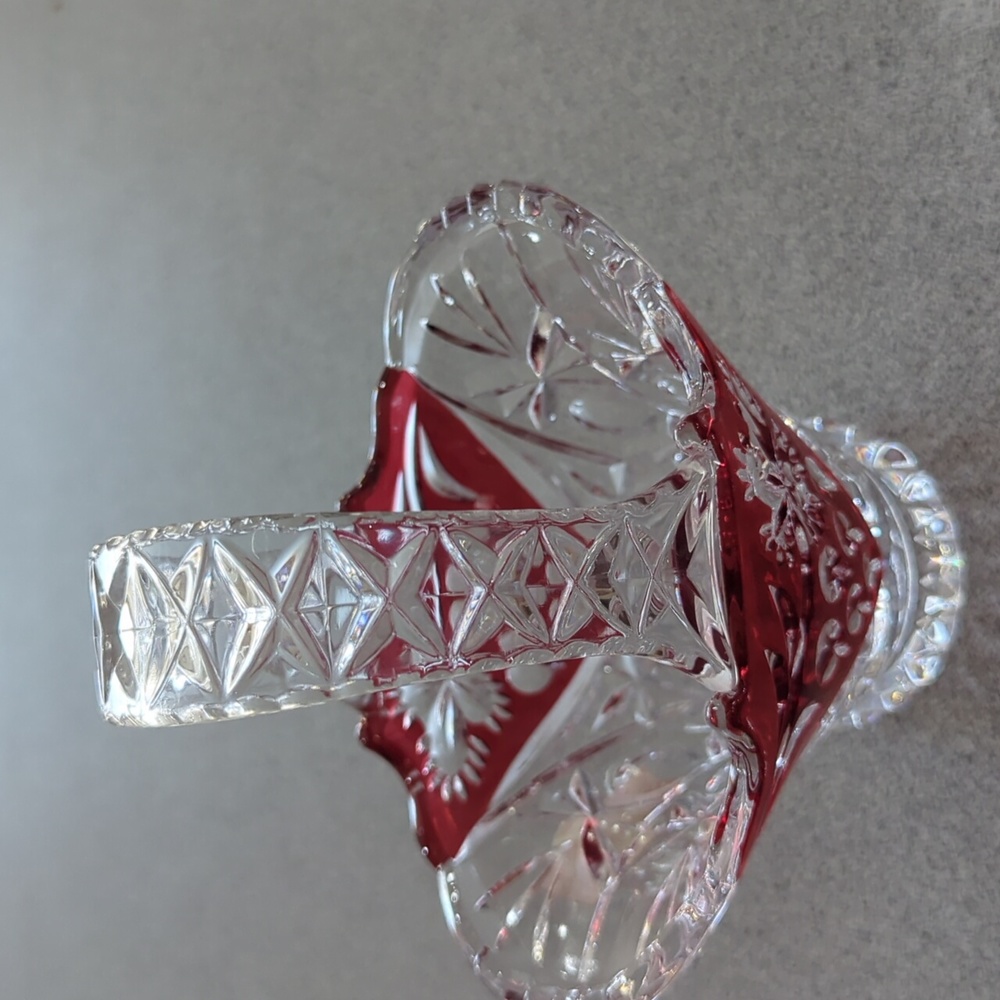 Anna Hutte Bleikristall 24 percent lead crystal basket  Ruby and clear glass